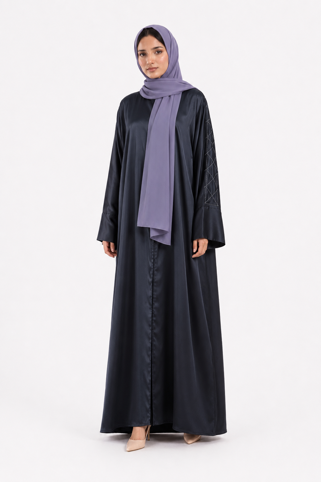 Charcoal Satin Piped Straight Abaya